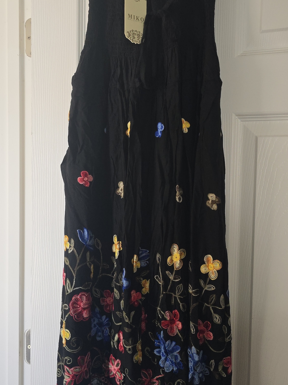 Mikoh Black Strapless Maxi Dress with Multicolor Floral Embroidery
